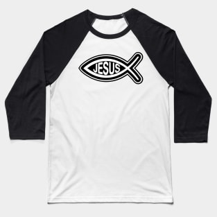 Jesus fish Christian religious symbol black and white Baseball T-Shirt